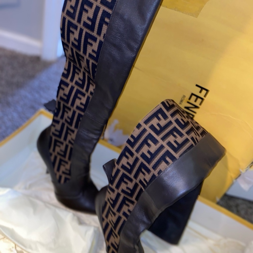 Fendi FF Motif Thigh High Heel Boots